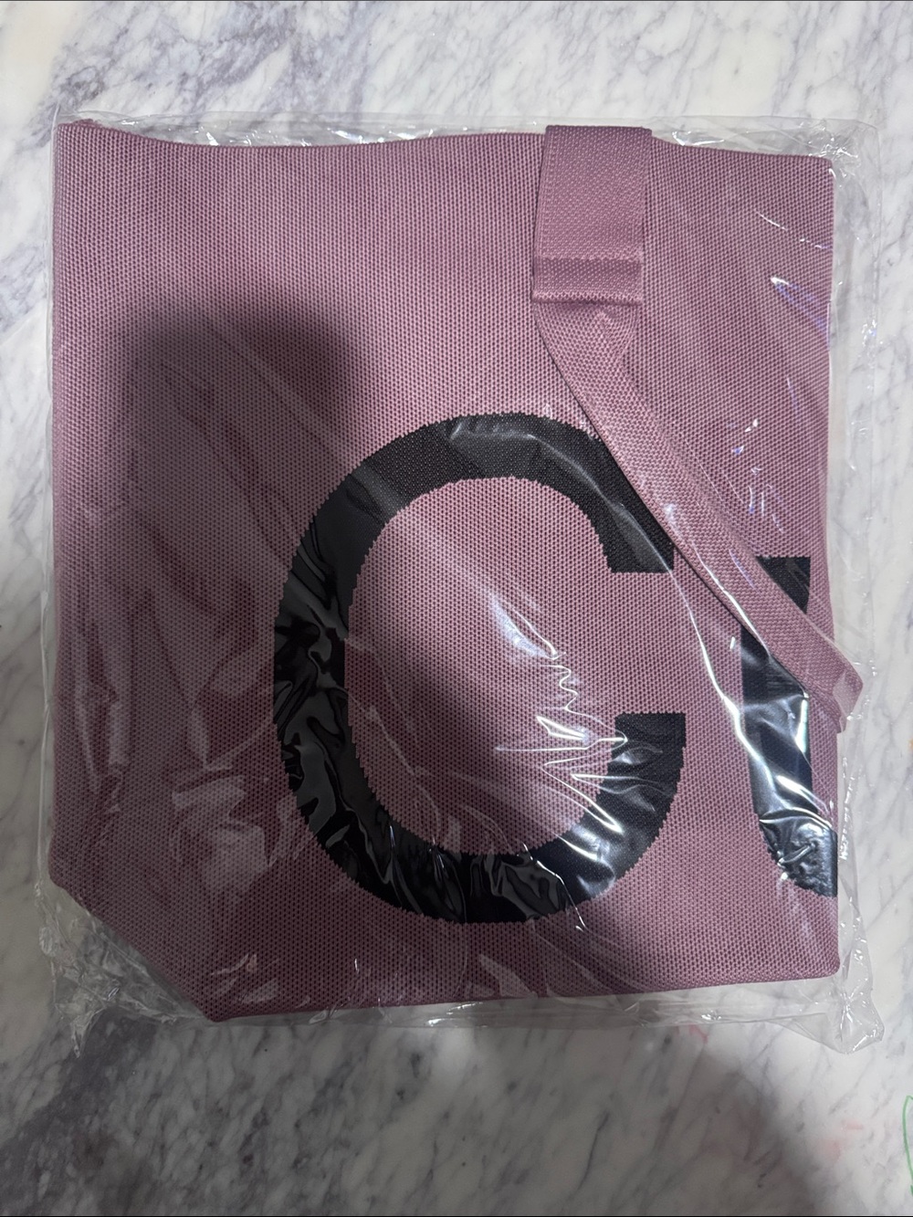 Mauve Graphic Tote Bag with Black Accent